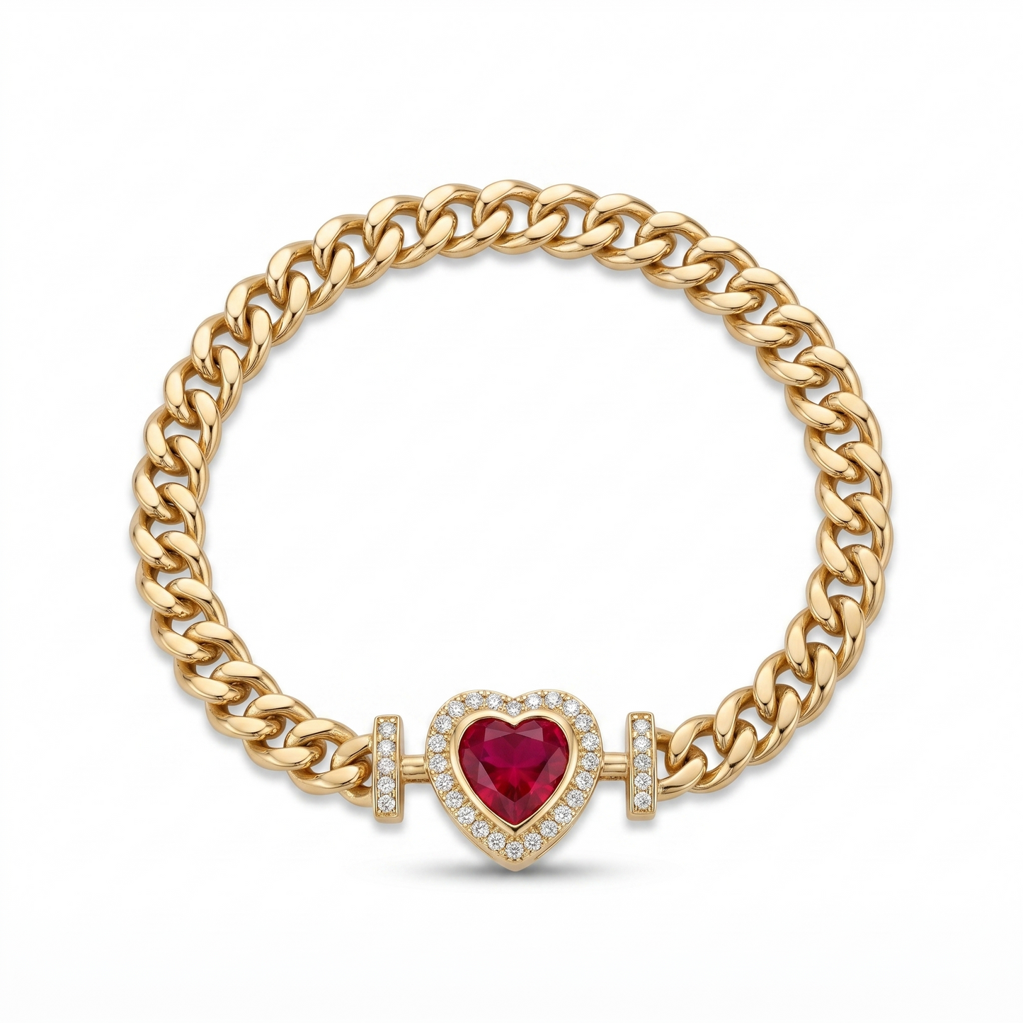 
                  
                    Red Gemstone Heart Halo Chain Bracelet for Women – Elegant Statement Wristwear
                  
                