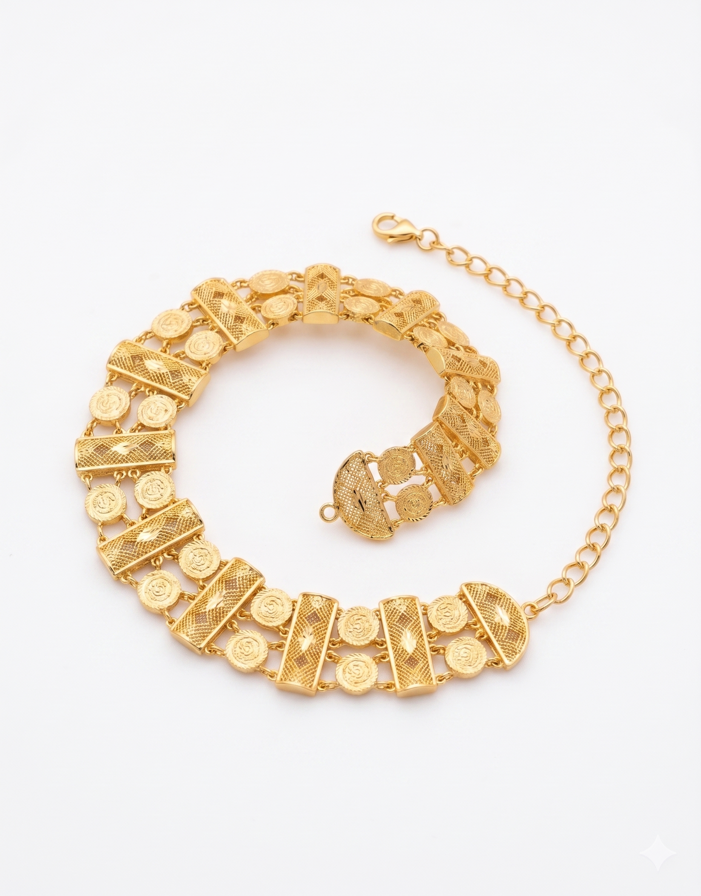 
                  
                    Intricate Antique Gold Plated Mesh Chain Bracelet with Adjustable Clasp
                  
                