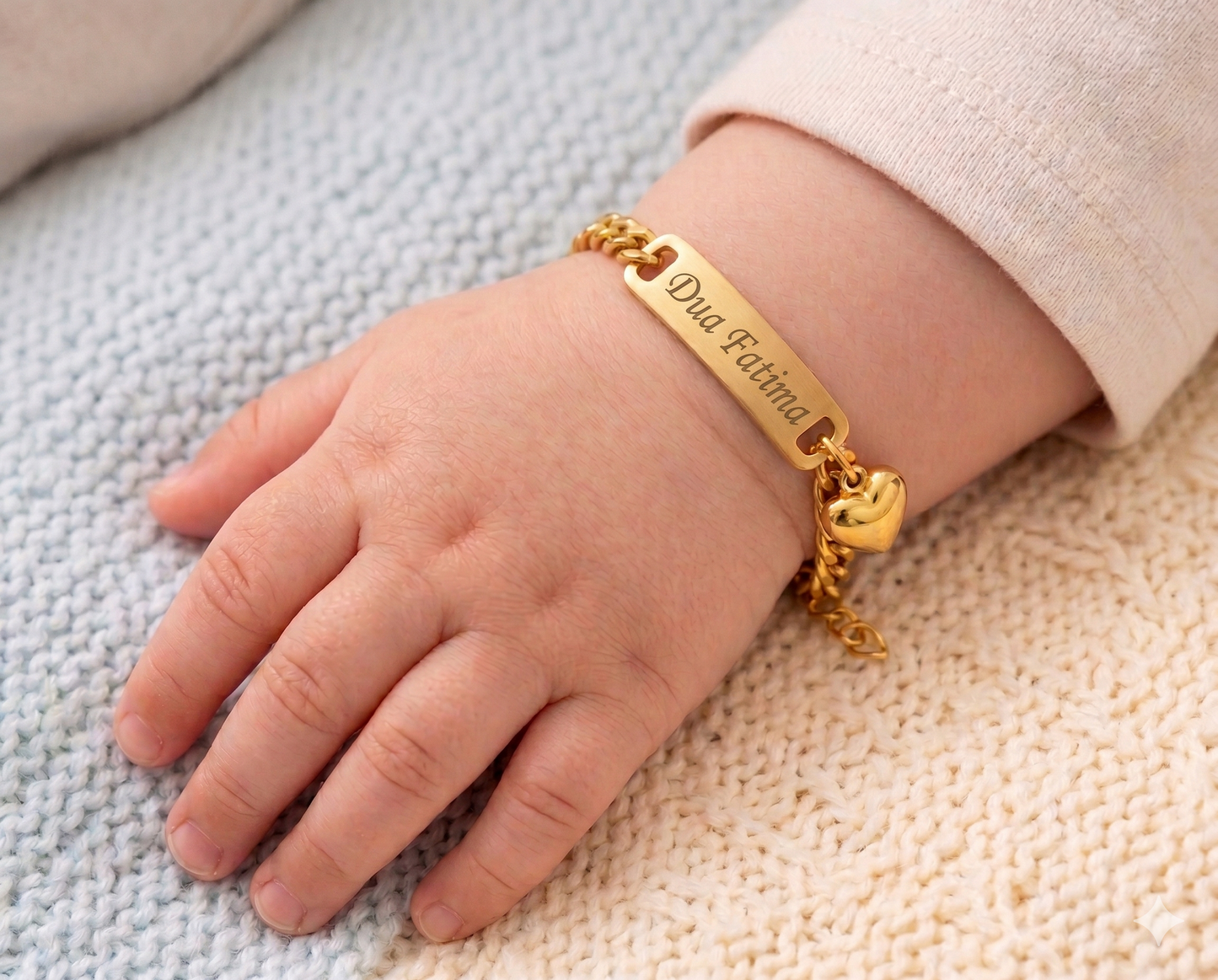 
                  
                    Custom Name Baby Bracelet – Personalized Gold Plated Infant Kada with Heart Charm
                  
                