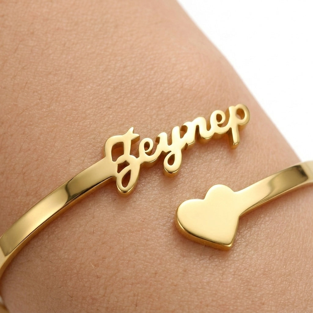 
                  
                    Custom Name Heart Bangle – Personalized Adjustable Cuff Bracelet for Women & Girls
                  
                
