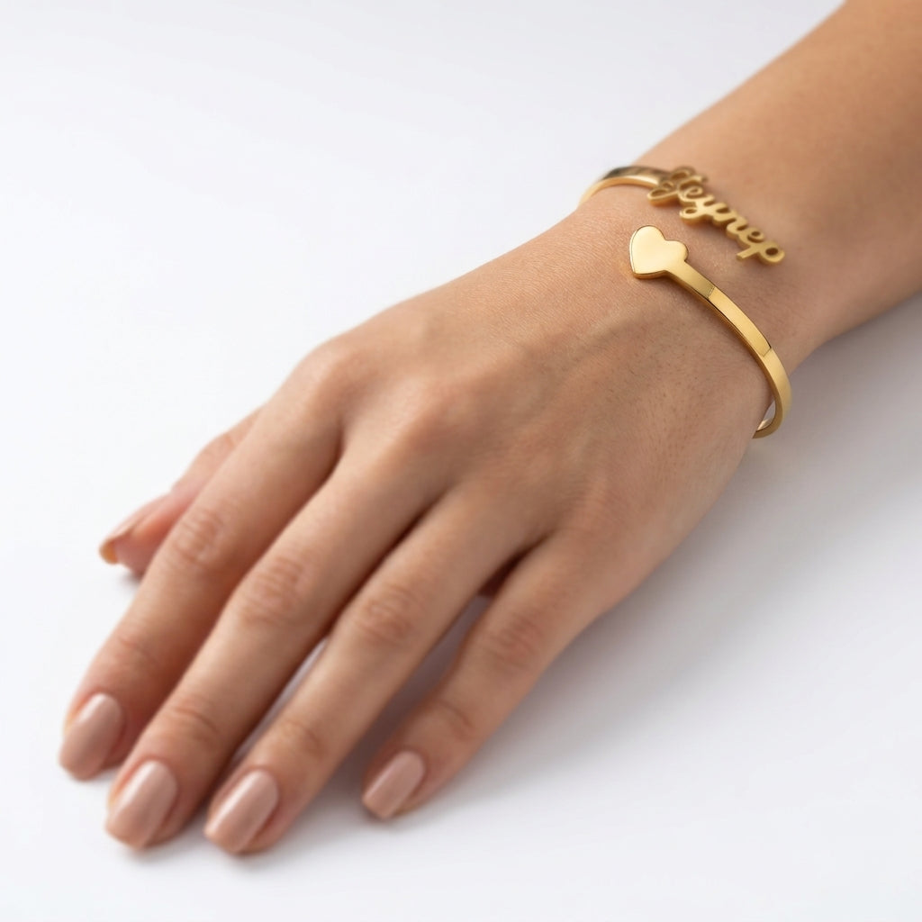 
                  
                    Custom Name Heart Bangle – Personalized Adjustable Cuff Bracelet for Women & Girls
                  
                