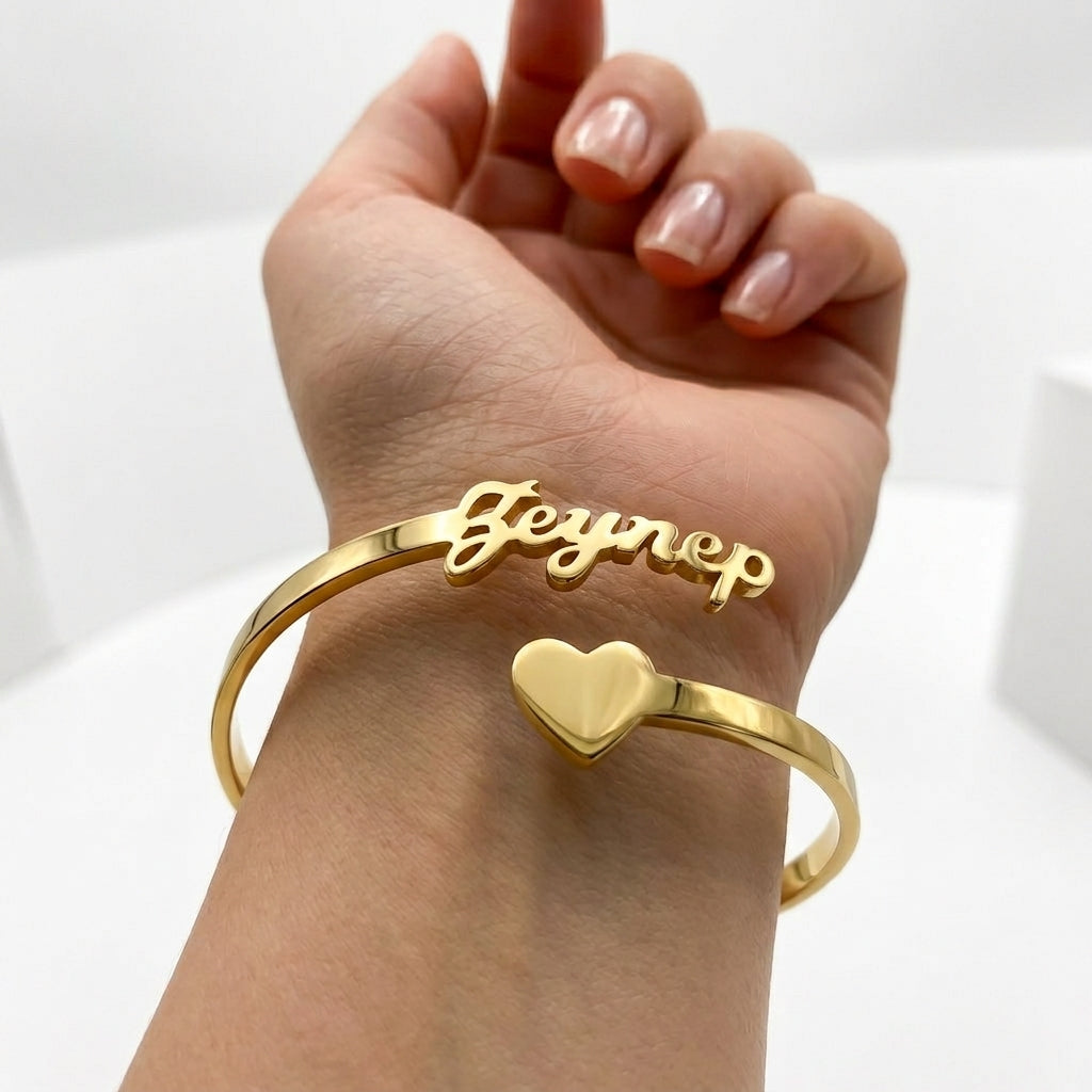 
                  
                    Custom Name Heart Bangle – Personalized Adjustable Cuff Bracelet for Women & Girls
                  
                