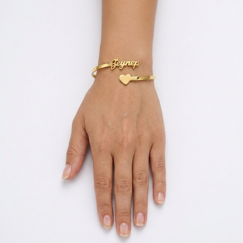 
                  
                    Custom Name Heart Bangle – Personalized Adjustable Cuff Bracelet for Women & Girls
                  
                