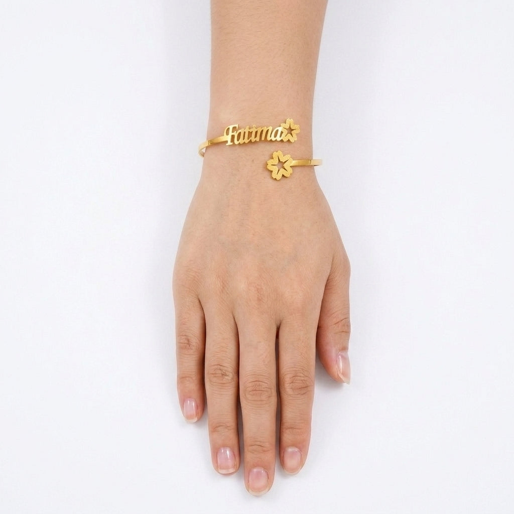 
                  
                    Custom Name Floral Blossom Bangle – Personalized Adjustable Flower Cuff Bracelet for Women
                  
                
