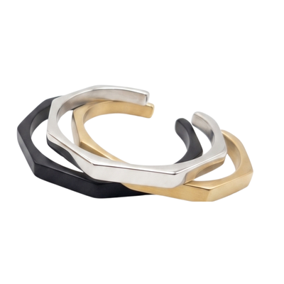 Handcrafted Silver Geometric Cuff Bracelet & Minimalist Band Ring Set