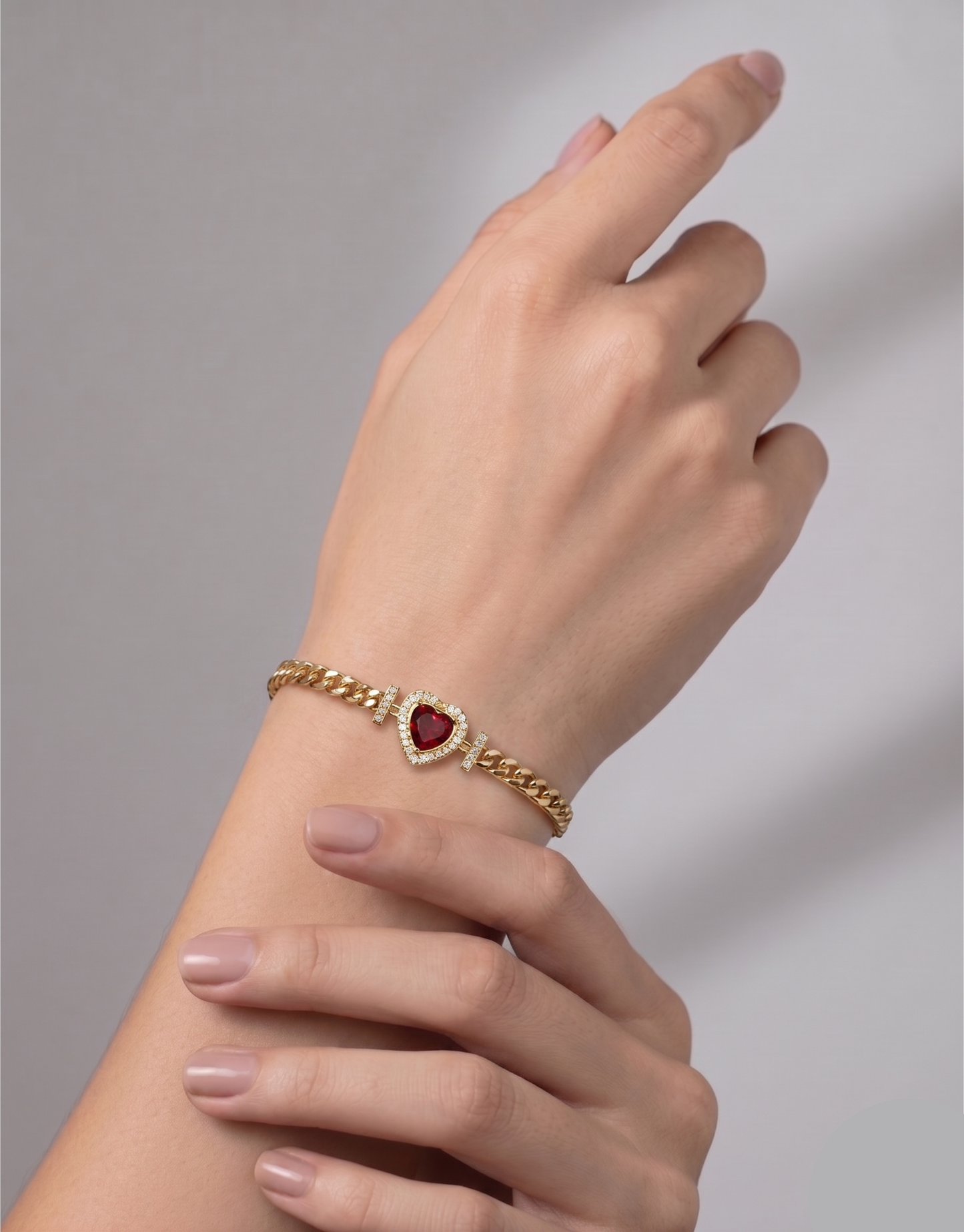 
                  
                    Red Gemstone Heart Halo Chain Bracelet for Women – Elegant Statement Wristwear
                  
                
