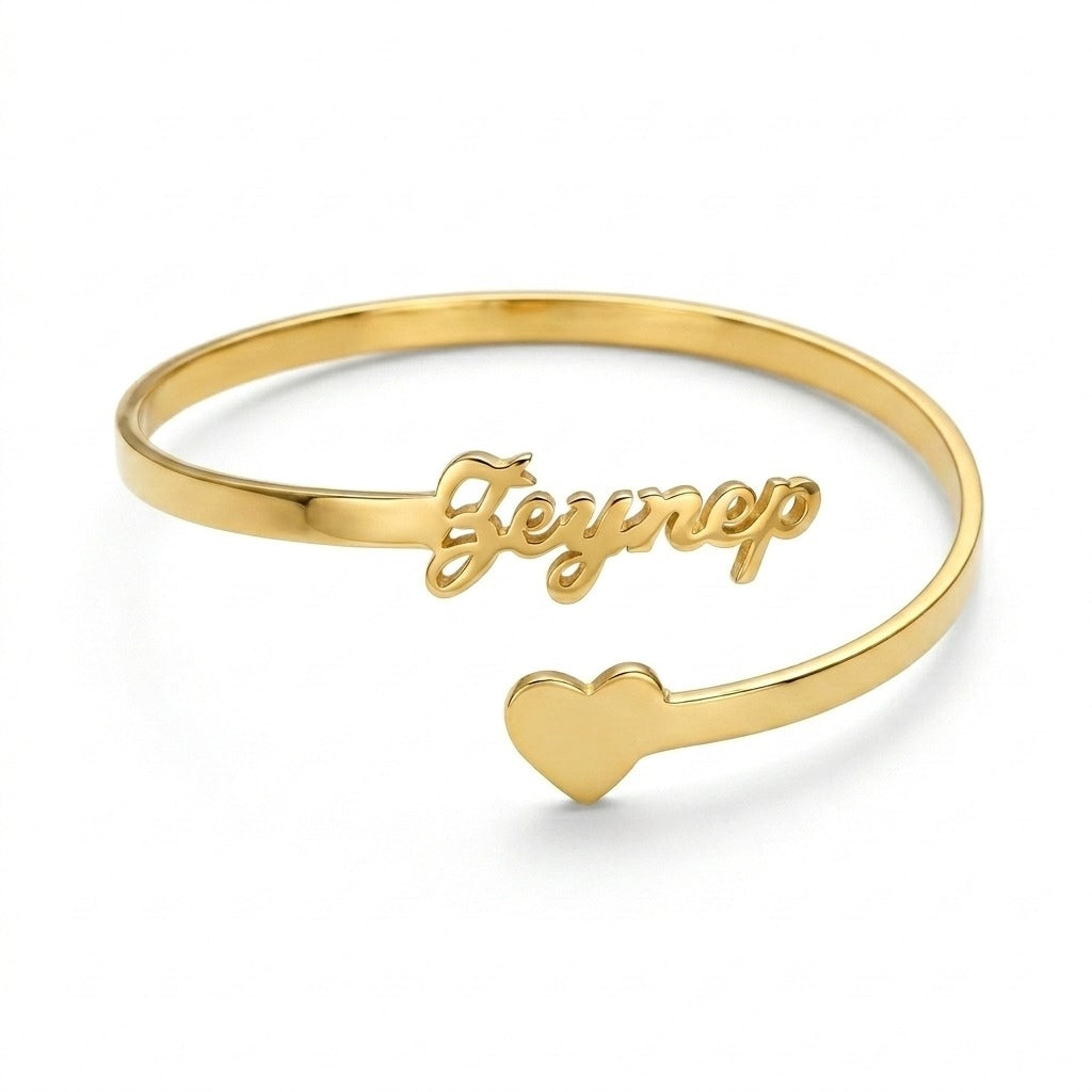 
                  
                    Custom Name Heart Bangle – Personalized Adjustable Cuff Bracelet for Women & Girls
                  
                