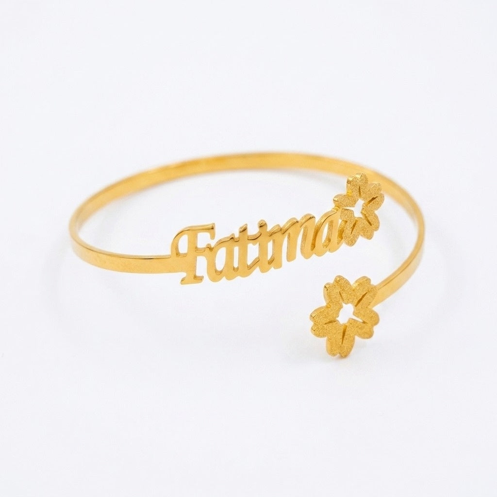 
                  
                    Custom Name Floral Blossom Bangle – Personalized Adjustable Flower Cuff Bracelet for Women
                  
                